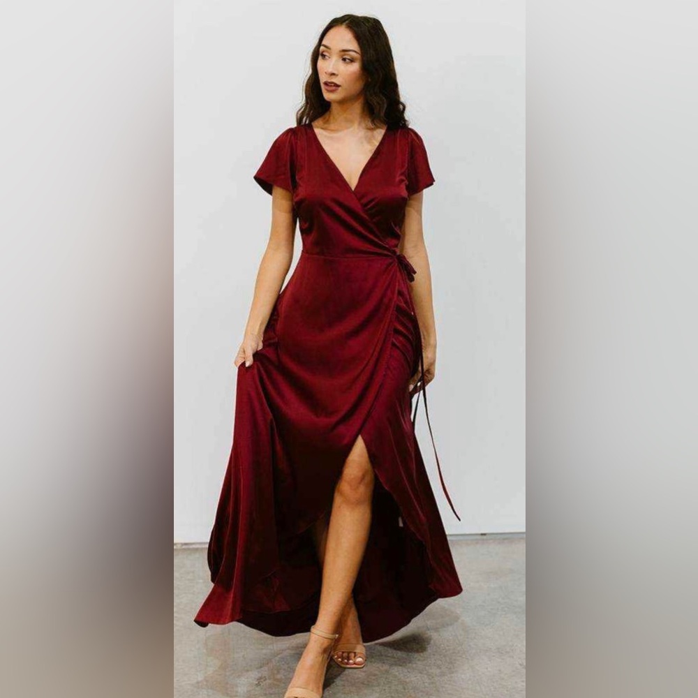 Baltic Born Krystal Satin Wrap Gown - Size L - Wine Color